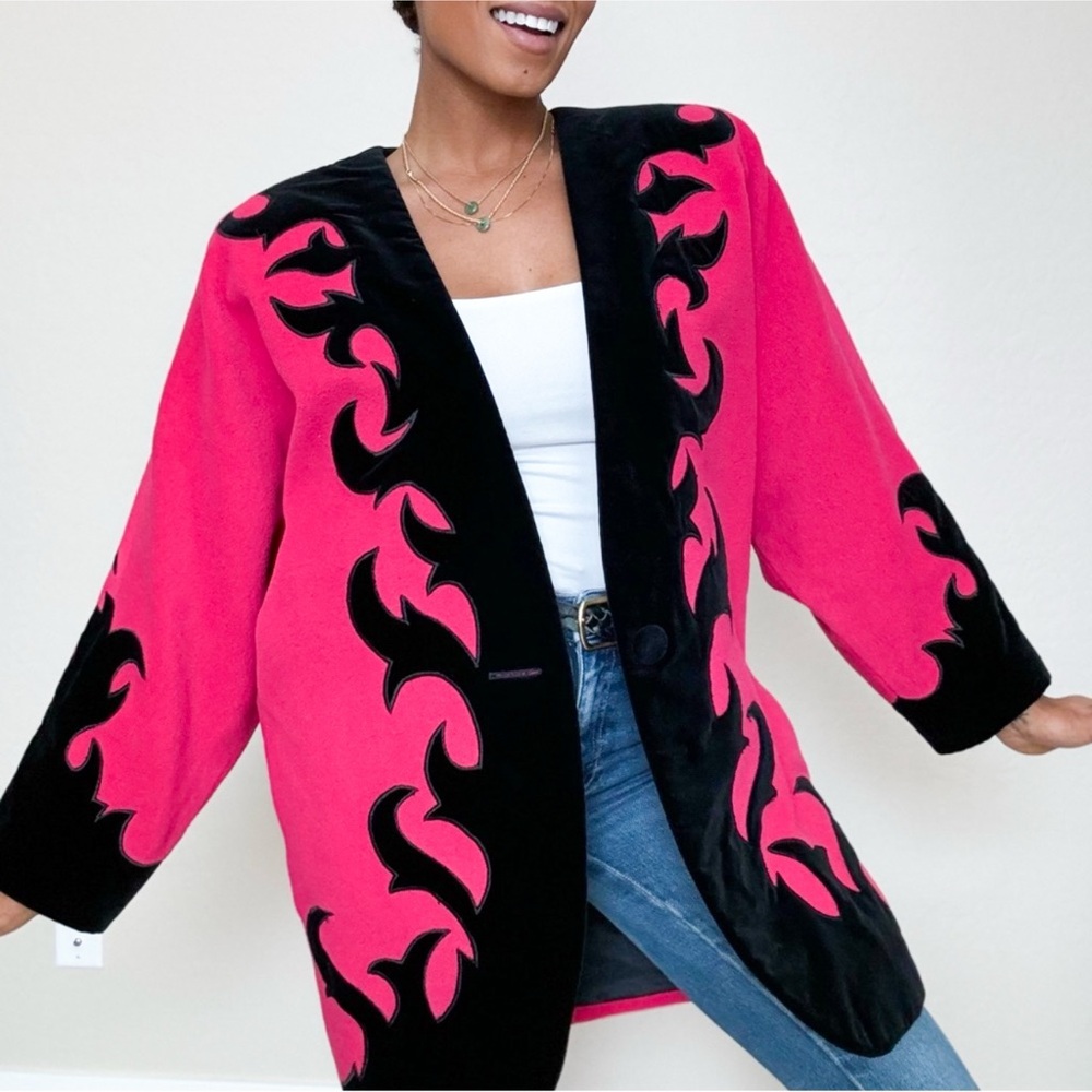 Vintage Hot Pink & Black Flame Over Coat